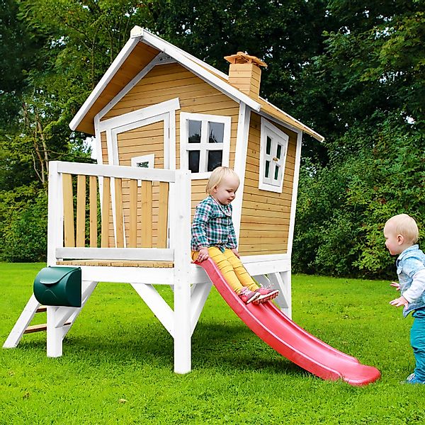 Axi Robin Spielhaus Braun - Weiß mit Lindgrüner Rutsche 177 x 264 x 203 cm günstig online kaufen