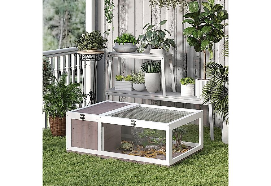 PawHut Kleintierstall Schildkrötengehege mit Haupthäusern, aufklappbarem Ob günstig online kaufen