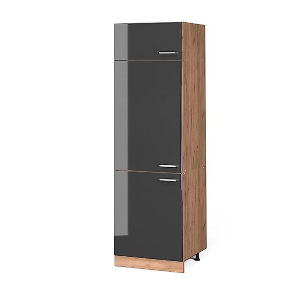 Vicco Kühlumbauschrank R-Line Anthrazit Hochglanz/Goldkraft Eiche 60 cm günstig online kaufen