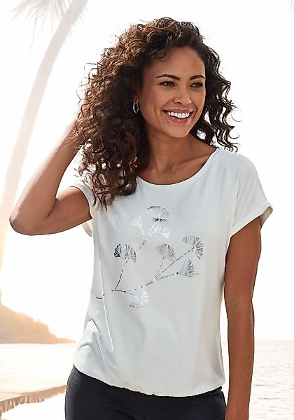 LASCANA Kurzarmshirt "mit schimmerndem Blumenprint", aus elastischer Viskos günstig online kaufen