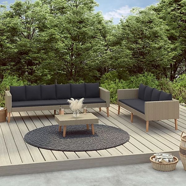 3-tlg. Garten-lounge-set Mit Auflagen Poly Rattan Beige günstig online kaufen