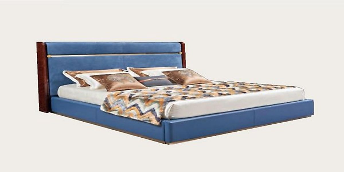 JVmoebel Bett Klassisches Bettgestell Leder Bett Blaue Luxus Betten Schlafz günstig online kaufen