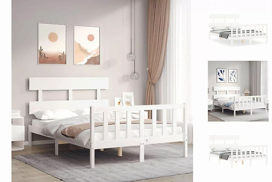 vidaXL Bettgestell Massivholzbett mit Kopfteil Weiß 140x200 cm Bett Bettges günstig online kaufen