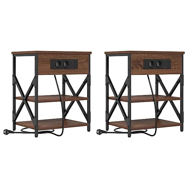 vidaXL Nachttisch mit Ladestation Braun Eichen-Optik Holzwerkstoff 859524 günstig online kaufen