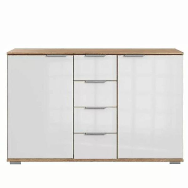 Lomadox Schlafzimmer Sideboard in Plankeneiche Nb. mit weißem Glas ELSTRA-4 günstig online kaufen