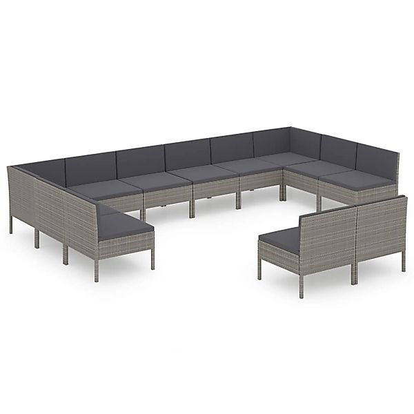 12-tlg. Garten-lounge-set Mit Auflagen Poly Rattan Grau günstig online kaufen