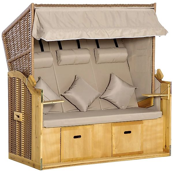 Outsunny Strandkorb Stahl PE-Rattan Holz Naturholz 150L x 79B x 160H cm günstig online kaufen