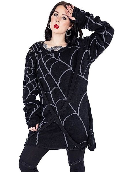 Heartless Strickpullover Spider Web Jumper Gothic Riemen Spinnennetz Sweate günstig online kaufen