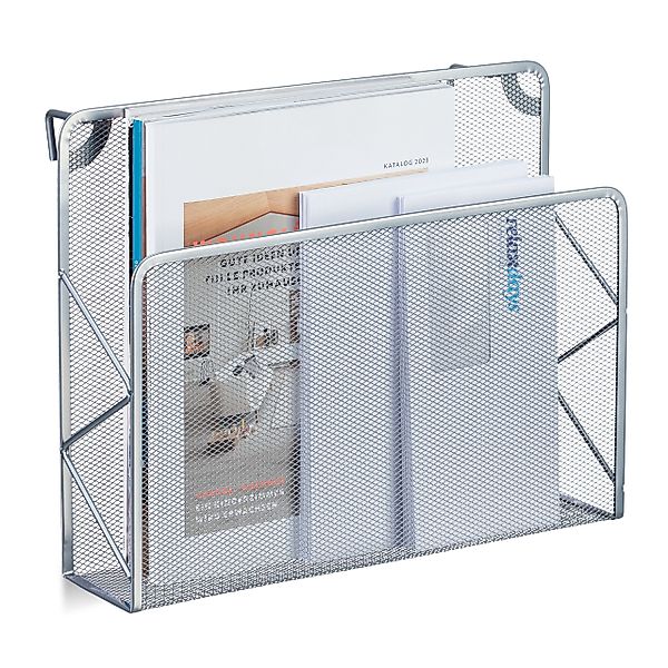 relaxdays Zeitungsständer Zeitschriftenhalter Wand, Silber günstig online kaufen