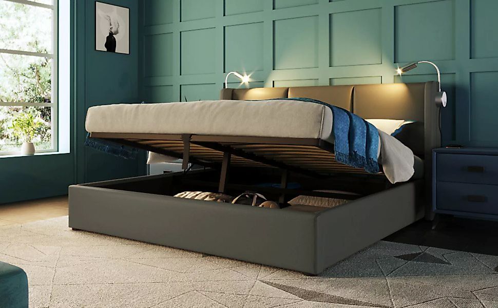 MODFU Polsterbett Doppelbett Stauraumbett Bett (140x200 mit lattenrost(Ohne günstig online kaufen