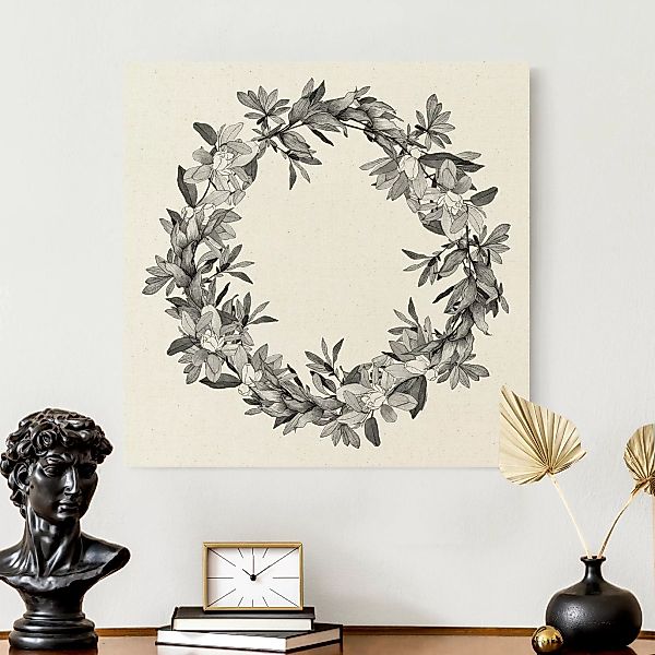 Leinwandbild auf Naturcanvas Romantischer Blütenkranz Grau günstig online kaufen