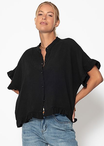 SASSYCLASSY Kurzarmbluse Oversize Musselin Hemdbluse Damen günstig online kaufen