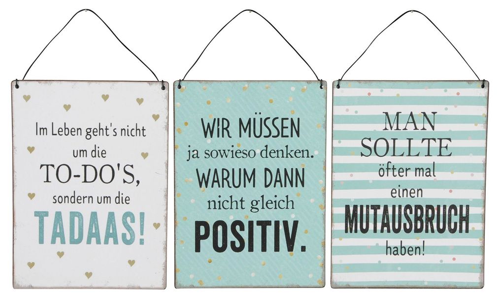 Levandeo® Wandbild, 3er Set Blechschilder H20cm günstig online kaufen