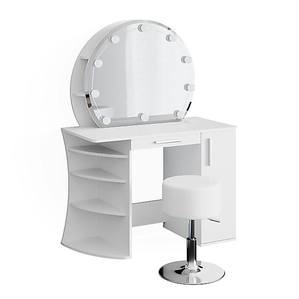 Vicco Schminktisch Almina Weiß 100 cm mit LED Beleuchtung und Hocker günstig online kaufen