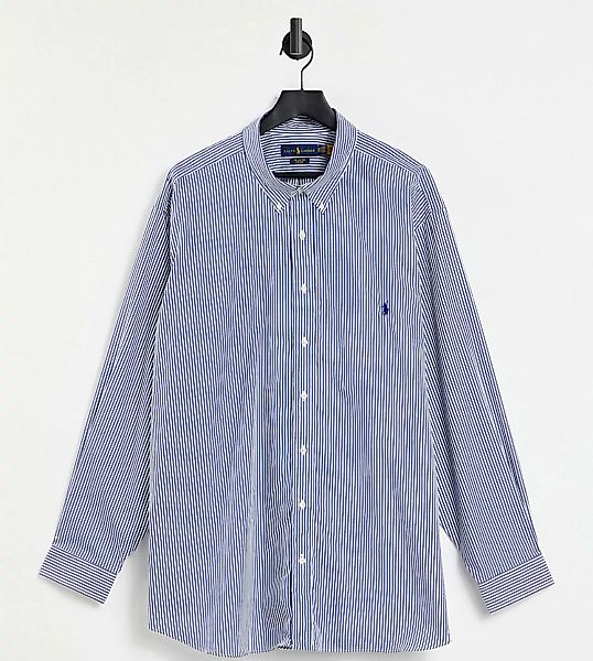 Polo Ralph Lauren Big & Tall – Gestreiftes Popeline-Hemd in Marineblau/Weiß günstig online kaufen