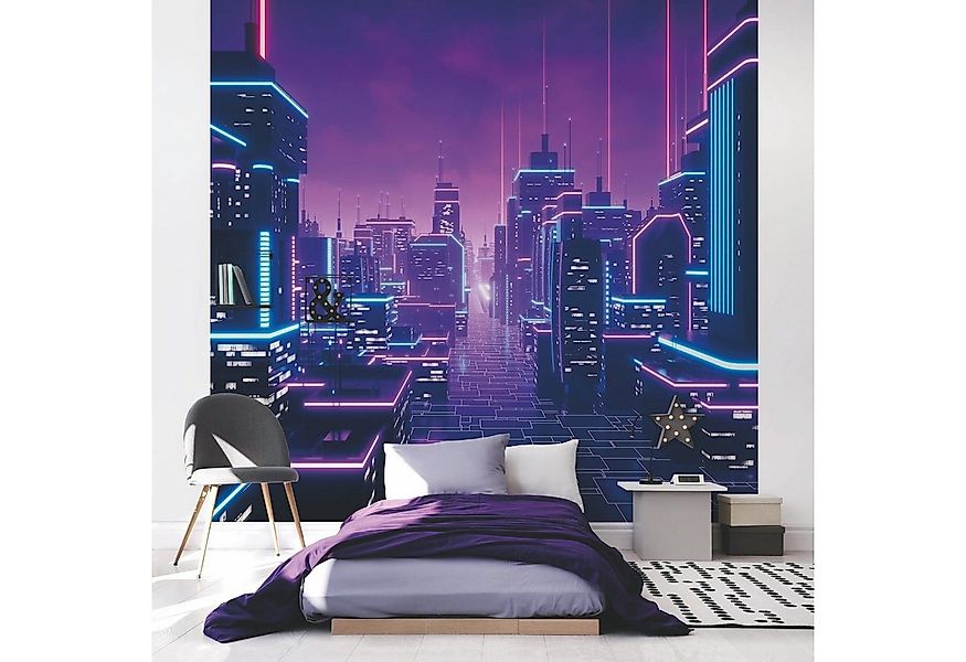 Bilderdepot24 Fototapete Gamer Neon Stadtlichter Wanddeko Modern Kunst 3D-E günstig online kaufen