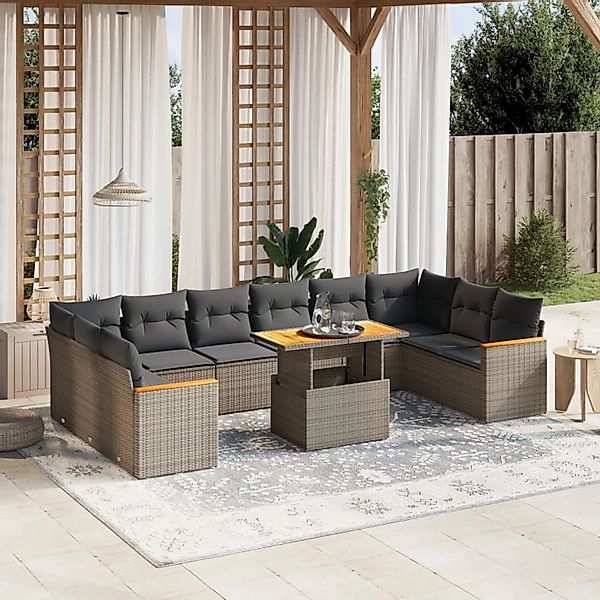 vidaXL 11-Tlg Garten-Sofagarnitur mit Kissen Grau Poly Rattan 3273251 günstig online kaufen