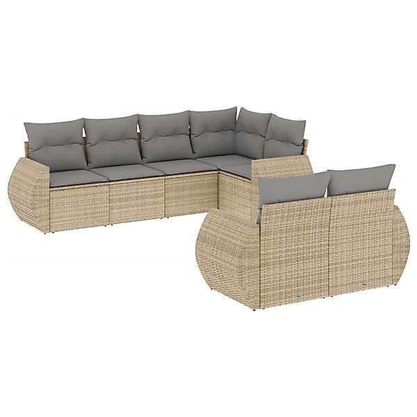 vidaXL 7-Tlg Garten-Sofagarnitur mit Kissen Beige Poly Rattan 3221608 günstig online kaufen