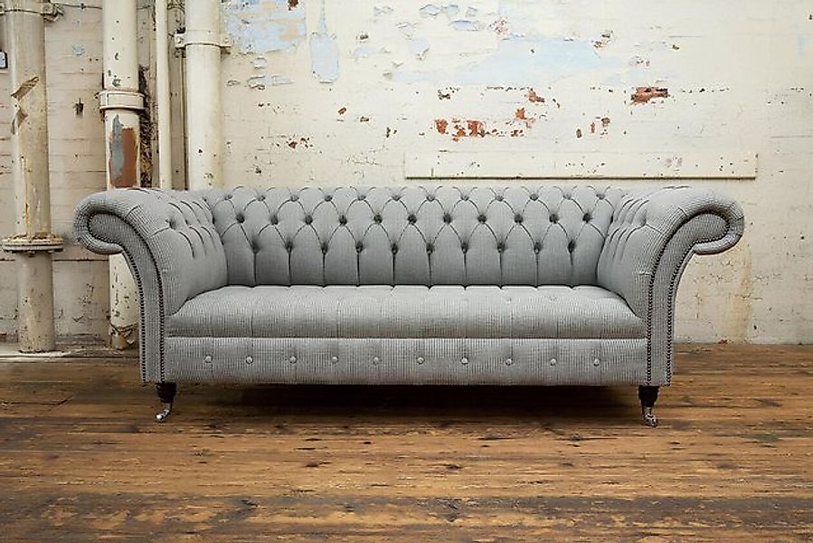 Xlmoebel Sofa Dreisitzer Chesterfield-Sofa aus grauem Textilgewebe im, Herg günstig online kaufen