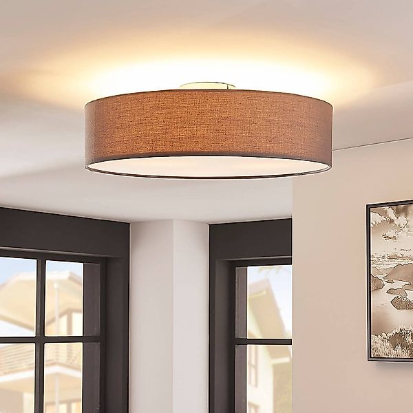 Lindby Deckenleuchte Sebatin, Ø 50 cm, grau, Stoff, E27 günstig online kaufen