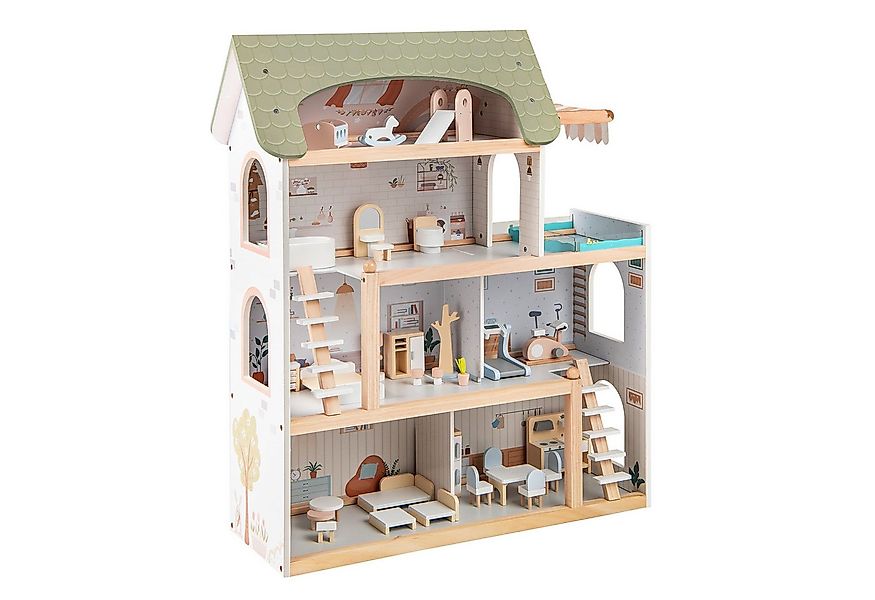 KOMFOTTEU Puppenhaus Puppen-Villa, mit 33 realistische Zubehör & Möbel, 6 Z günstig online kaufen