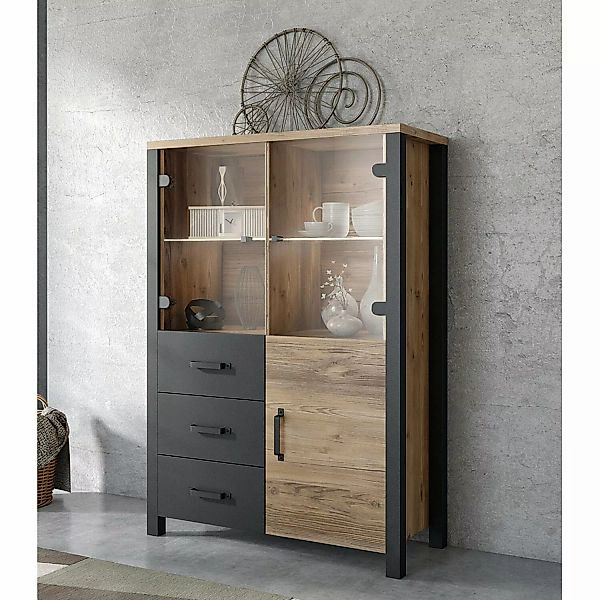 Wohn-/Esszimmer Highboard mit LED Beleuchtung ORADEA-83 in Appenzeller Fich günstig online kaufen