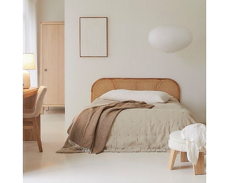 Tikamoon Massivholzbett Billie Kopfteil aus massivem Mindiholz und Rohrgefl günstig online kaufen