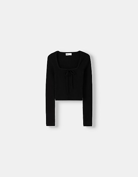 Bershka Pullover Mit Kastenausschnitt Und Schleife Damen M Schwarz günstig online kaufen