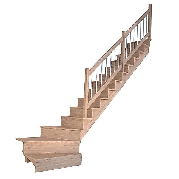 Treppe Lindos Pro Eiche Gew. R 80 cm Setzstufen Holz-Edelstahl-Geländer FSC günstig online kaufen