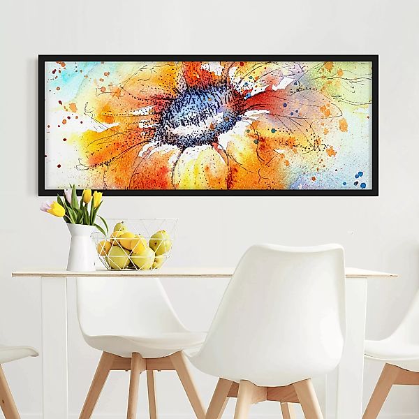 Bild mit Rahmen Blumen - Panorama Painted Sunflower günstig online kaufen