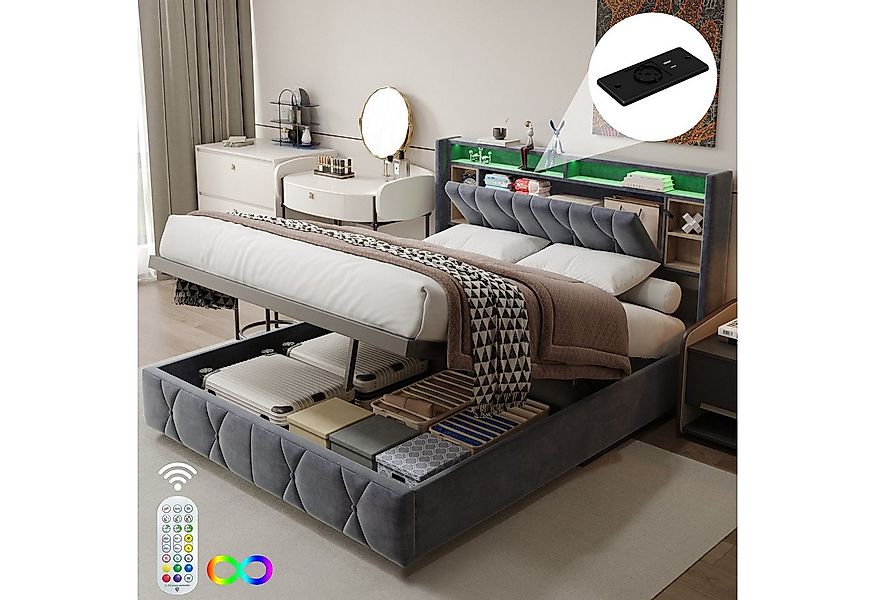 PXloue Stauraumbett Elegantes Bett mit LED-Beleuchtung und Stauraum, Samtbe günstig online kaufen