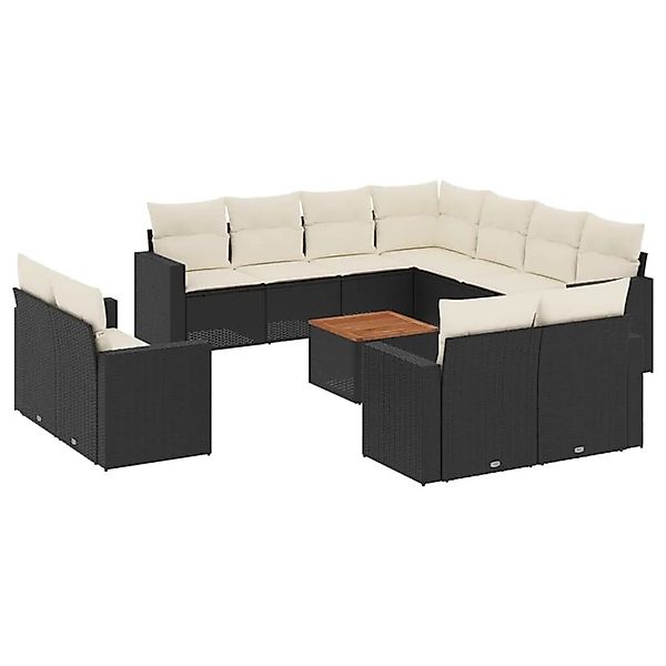 vidaXL 13-Tlg Garten-Sofagarnitur mit Kissen Schwarz Poly Rattan 3224390 günstig online kaufen