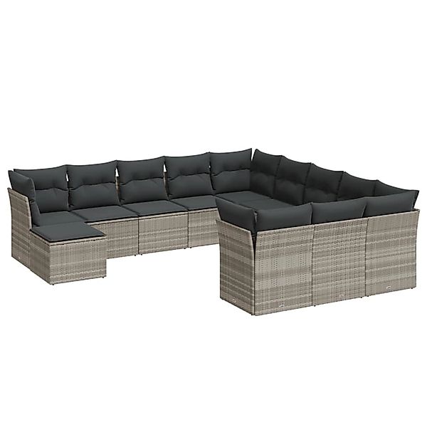 vidaXL 12-Tlg Garten-Sofagarnitur mit Kissen Hellgrau Poly Rattan 3250471 günstig online kaufen