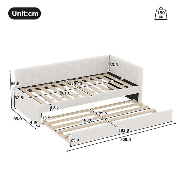 Flieks Daybett, Polsterbett Kinderbett 90x200cm mit Ausziehbett 90x190cm, U günstig online kaufen