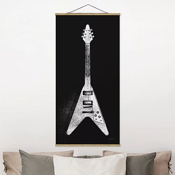 Stoffbild mit Posterleisten E-Gitarre Schwarz-Weiß günstig online kaufen