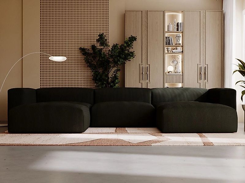 GrainGold Ecksofa U-Form LANDI - 340x180 cm, Schwarz, Universal, Wellenfede günstig online kaufen