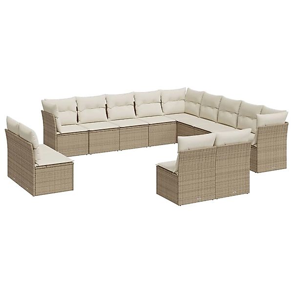 vidaXL 13-tlg Garten-Sofagarnitur mit Kissen Beige Poly Rattan Modell 40 günstig online kaufen