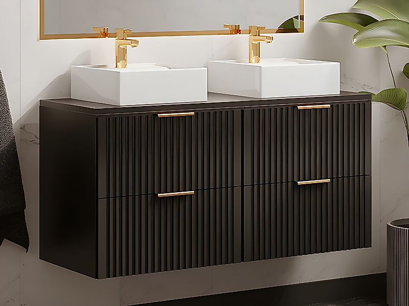 Waschbeckenunterschrank hängend mit Aufsatzwaschbecken - Streifenoptik - Sc günstig online kaufen