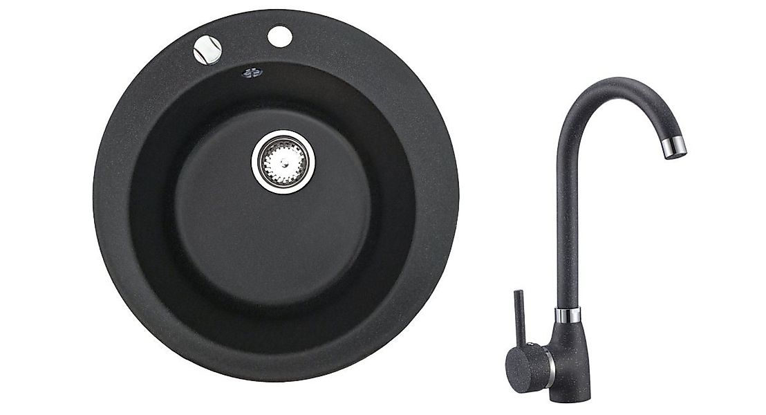 manestein Granitspüle Vika Granit Rund Küchenspüle mit Schwarz Armatur und günstig online kaufen