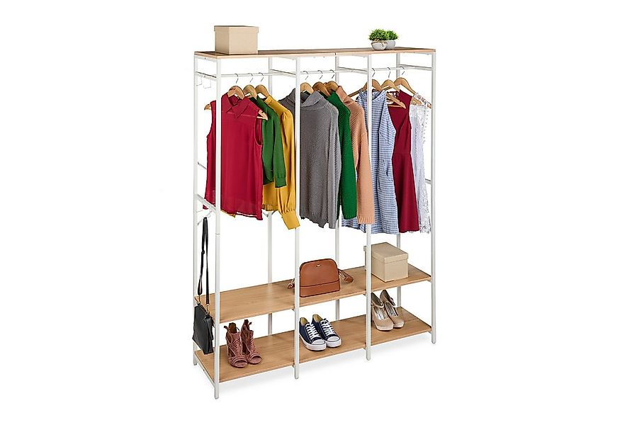 relaxdays Kleiderständer Garderobe offen Kleiderstangen & Ablagen, Weiß-Hel günstig online kaufen