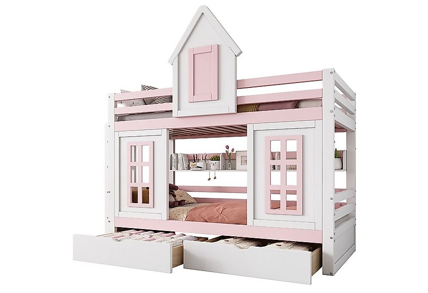 Merax Etagenbett, Kinderbett 90x200cm mit 2 Schubladen und Regal,Dach und F günstig online kaufen