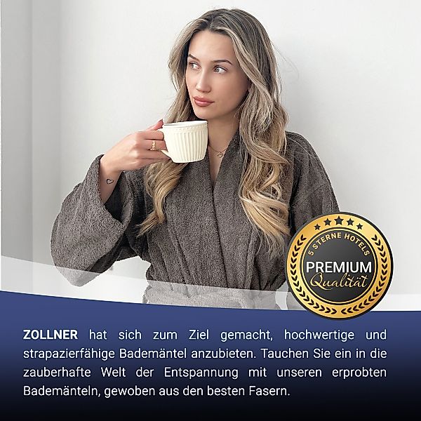 ZOLLNER Unisex-Bademantel, 100% Baumwolle, Schalkragen, Gürtel, günstig online kaufen