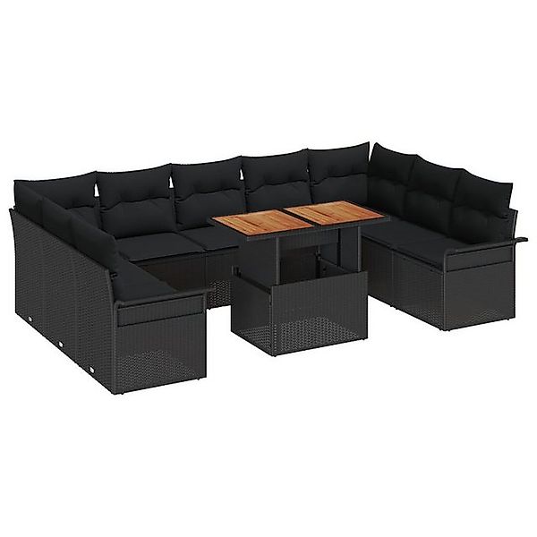 vidaXL Loungesofa 10-tlg. Garten-Essgruppe mit Kissen Schwarz Poly Rattan, günstig online kaufen