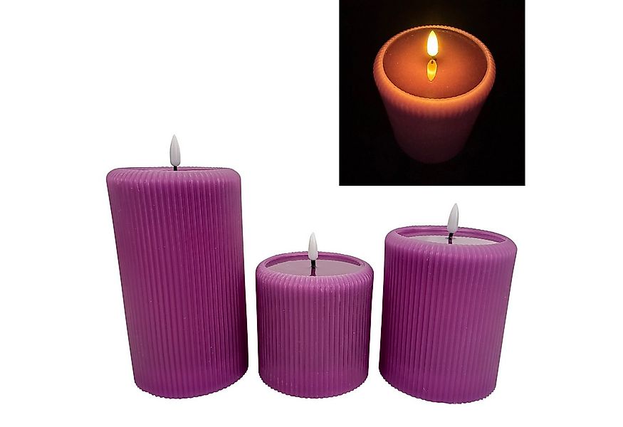 Online-Fuchs LED-Kerze 3 moderne LED Stumpenkerzen XL mit spiegelnder Flamm günstig online kaufen