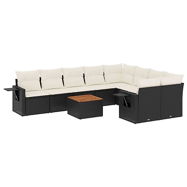vidaXL 10-Tlg Garten-Sofagarnitur mit Kissen Schwarz Poly Rattan 3257050 günstig online kaufen