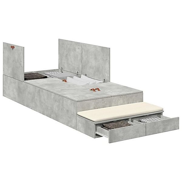 vidaXL Bett Stauraumbettgestell Beton Grau Holzwerkstoff 236,5 x 100 x 31,5 günstig online kaufen