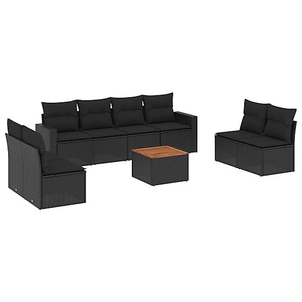 vidaXL 9-Tlg Garten-Sofagarnitur mit Kissen Schwarz Poly Rattan 3224081 günstig online kaufen