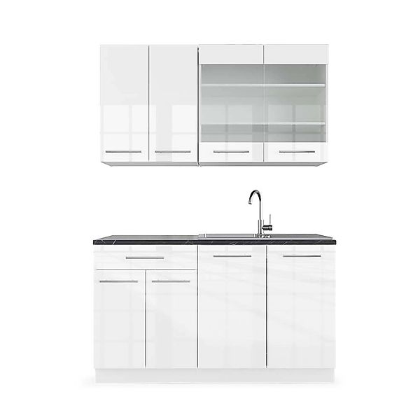 Vicco Fame-Line Singleküche Weiß Hochglanz/Weiß 140 cm AP Anthrazit günstig online kaufen
