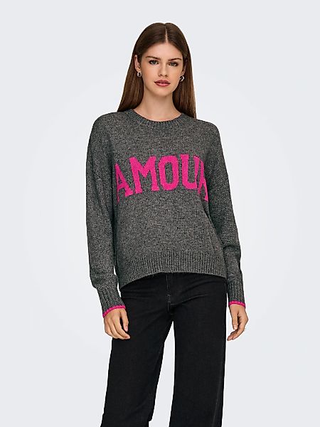 ONLY Rundhalspullover "ONLNEW AMOUR LS TEXT O-NECK CS KNT" günstig online kaufen
