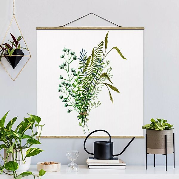 Stoffbild Blumen mit Posterleisten - Quadrat Wiesengräser II günstig online kaufen